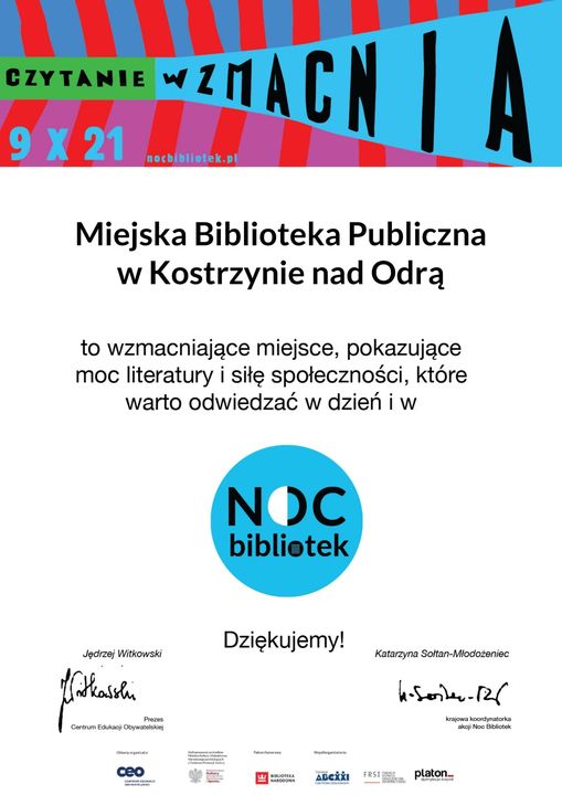 Podziękowanie za udział w Nocy Bibliotek