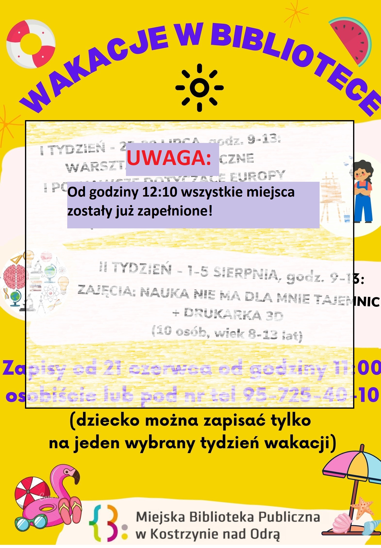 Plakat informacyjny Wakacje w bibliotece