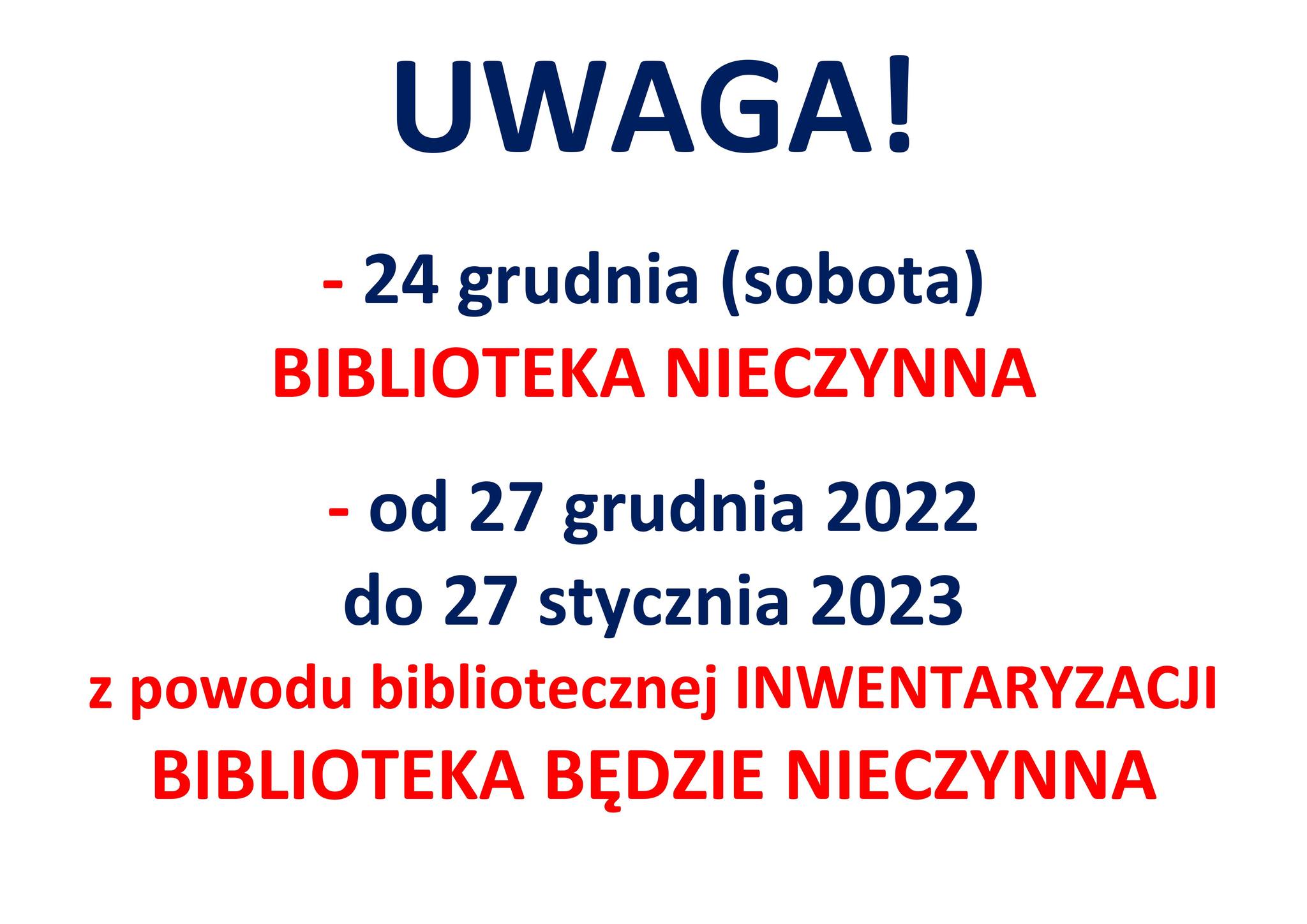 Informacja dot. dni zamknięcia