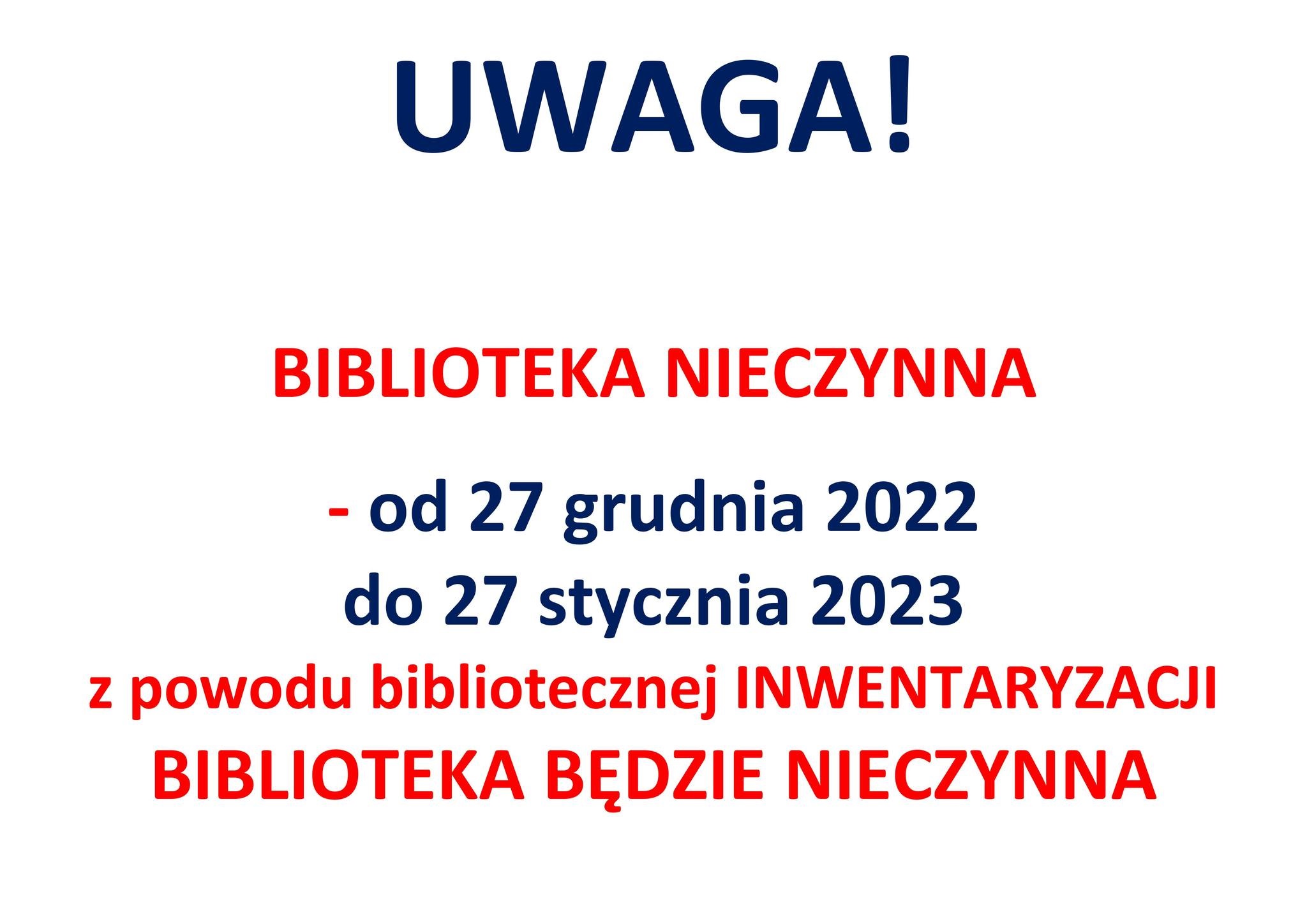 Informacja dot. dni zamknięcia