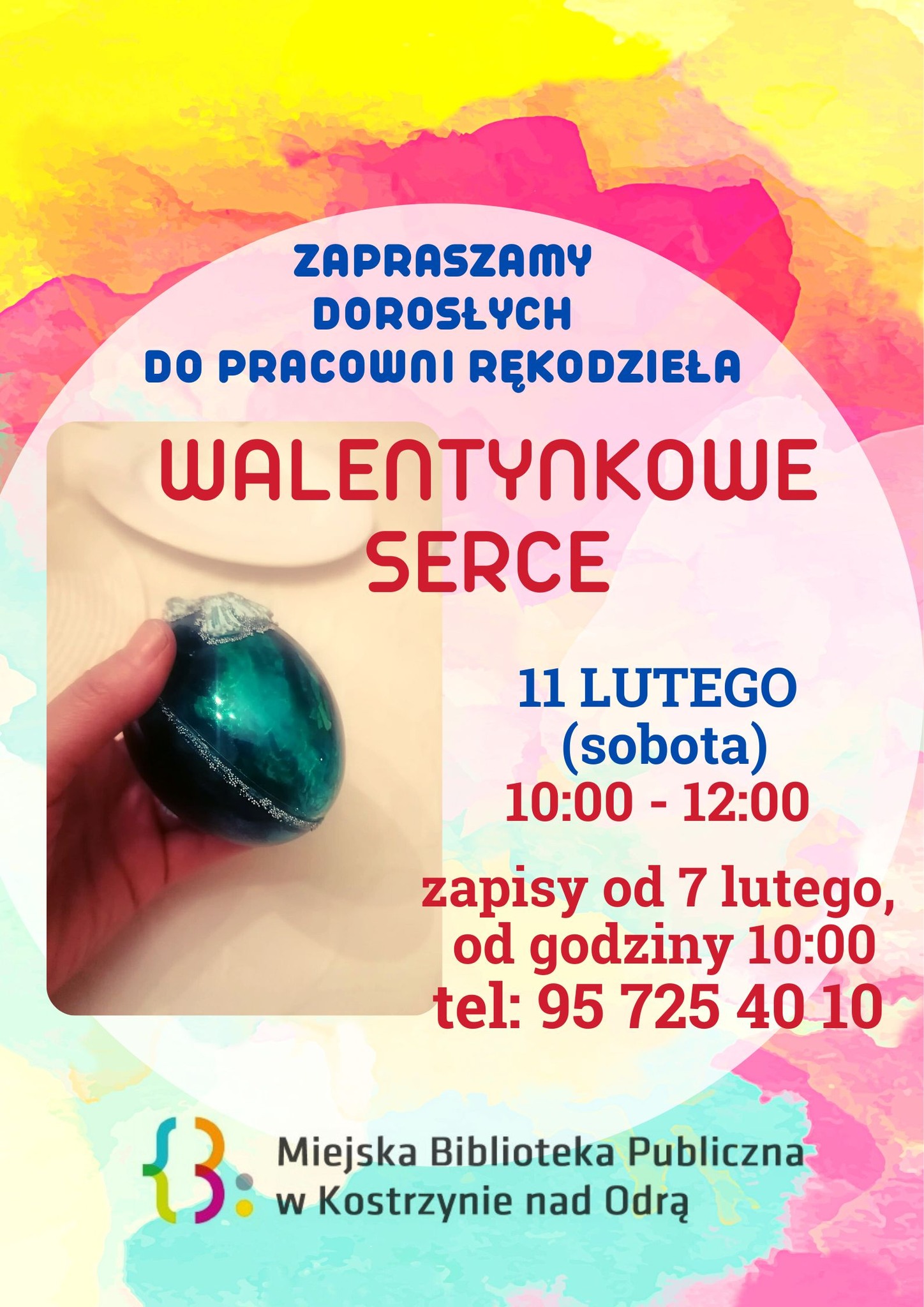 Plakat informacyjny warsztatów rękodzieła - walentynkowe serce