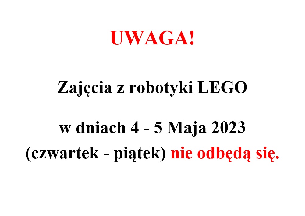 Plakat informacyjny - Robotyka 4-5 maja nie odbędzie się.