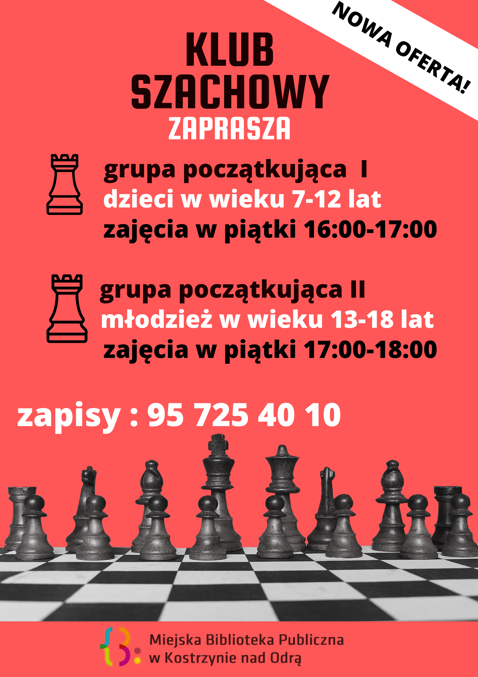 plakat informacyjny dot. zapisów na zajęcia Klubu Szachowego