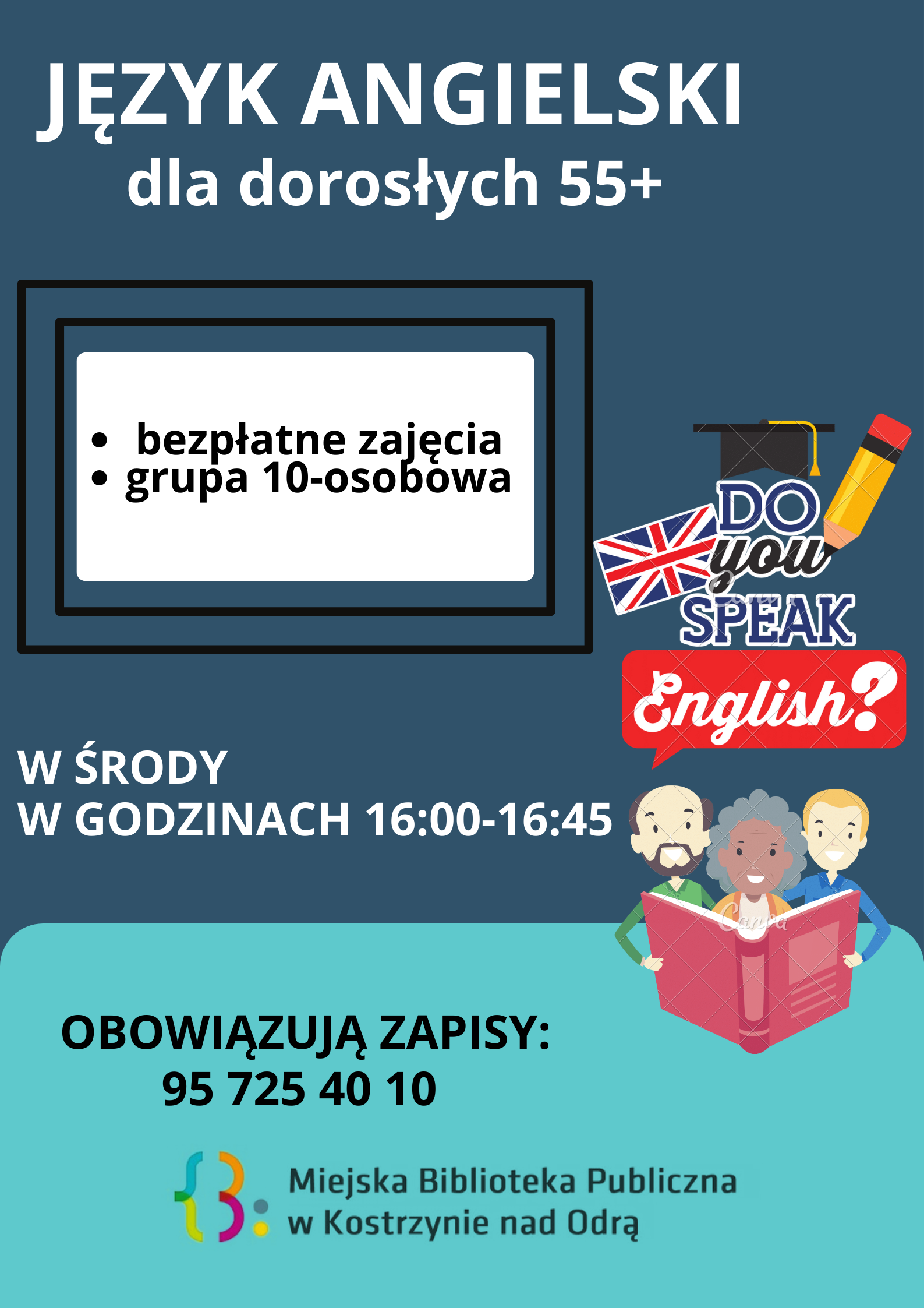 plakat informacyjny dot. zapisów na zajęcia z nauki języka angielskiego