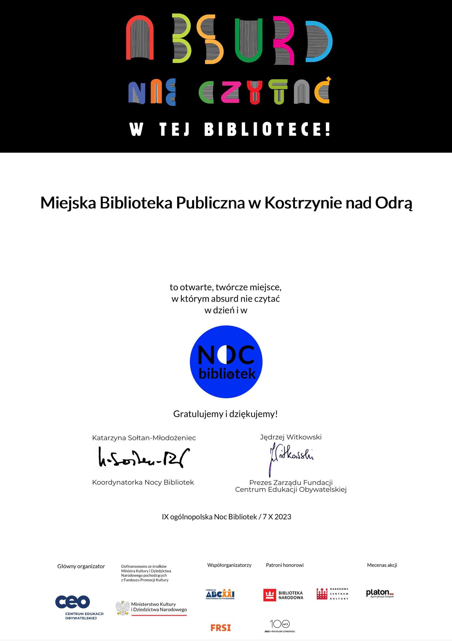 Podziękowania za Noc Bibliotek - 