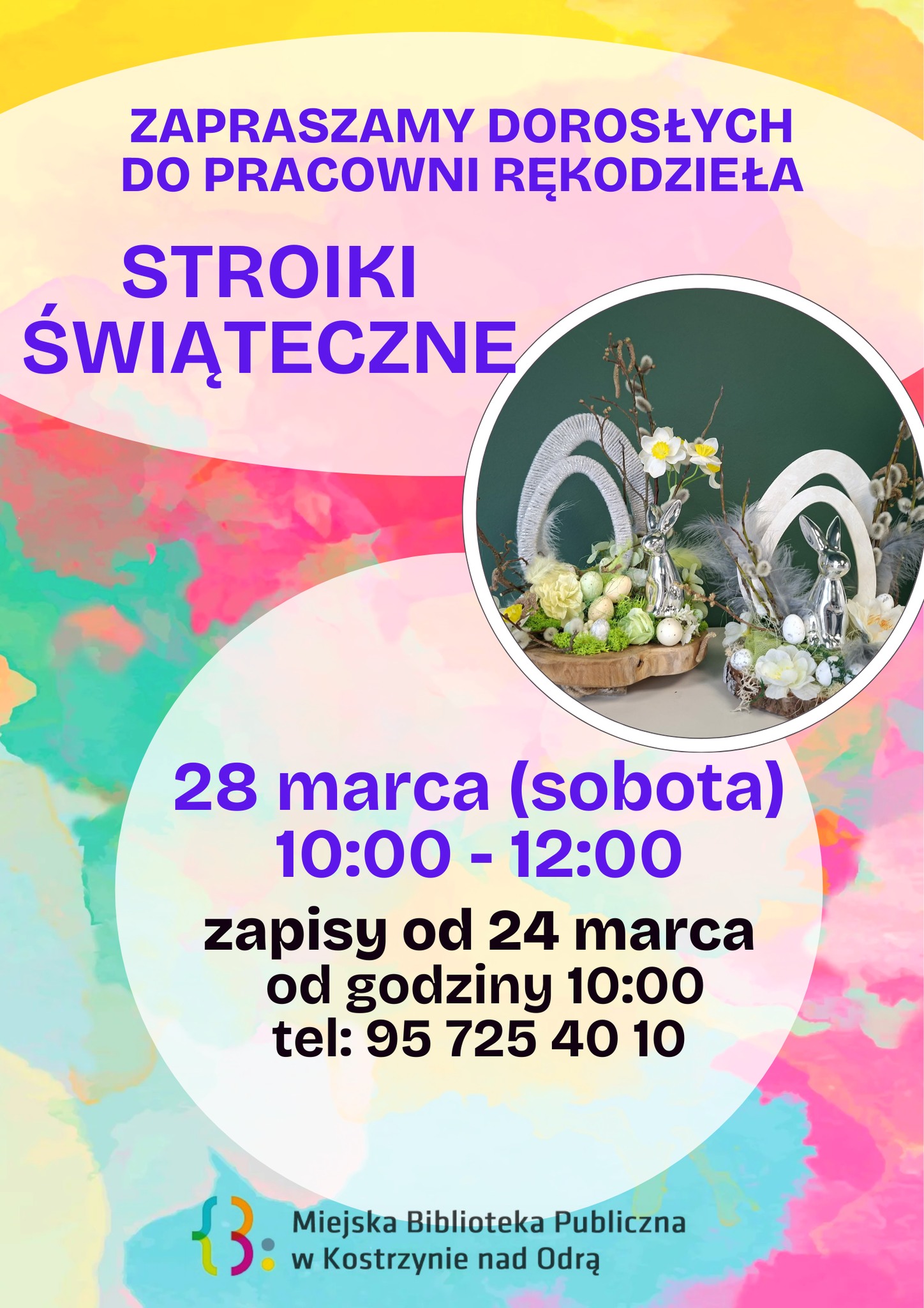 Pracownia rękodzieła zaprasza - stroiki świąteczne Plakat informacyjny - ogólny