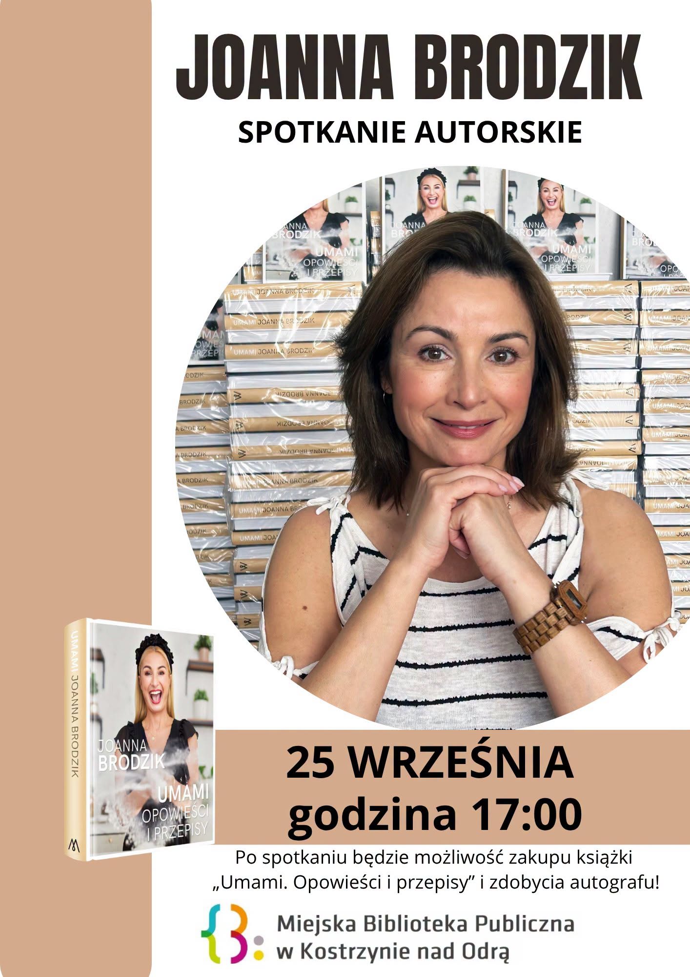 Spotkanie autorskie z Joanną Brodzik Plakat informacyjny - ogólny