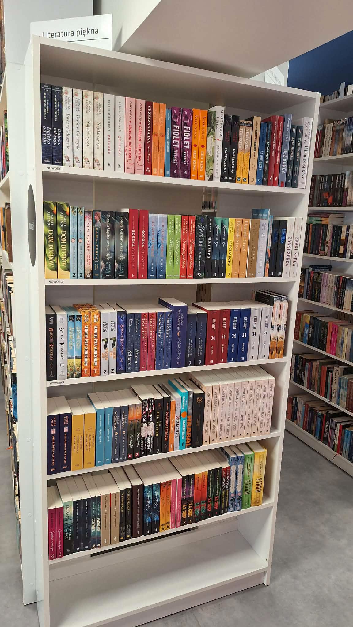 Fotografia regału z nowościami bibliotecznymi