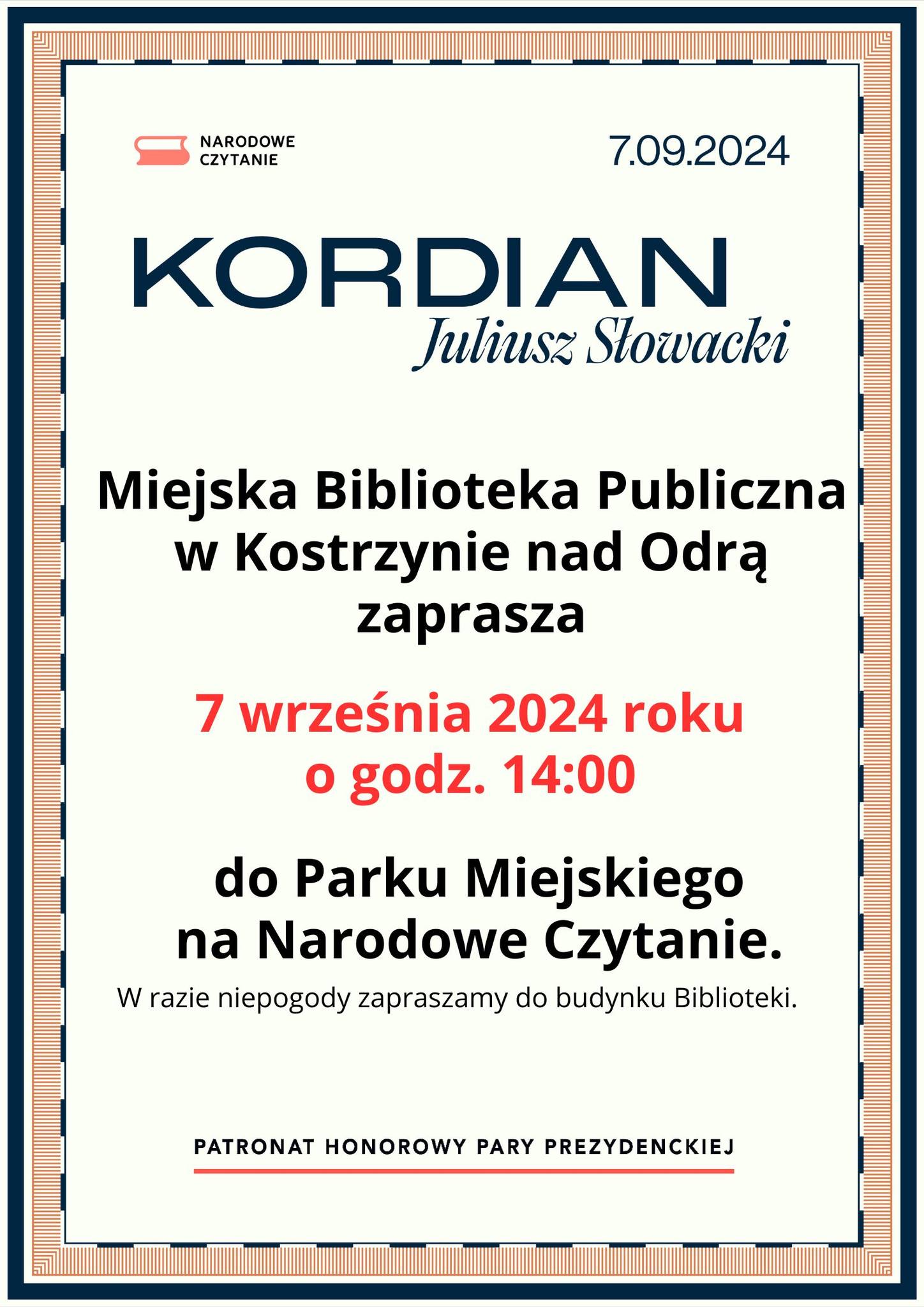 plakat informacyjny dot. zaproszenia na Narodowe Czytanie 